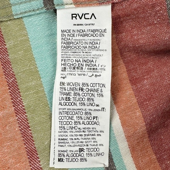 RVCA Riviera Boys Button Up Shirt Sz M Short Sleeve Pocket Striped Logo Colorful - Picture 8 of 13